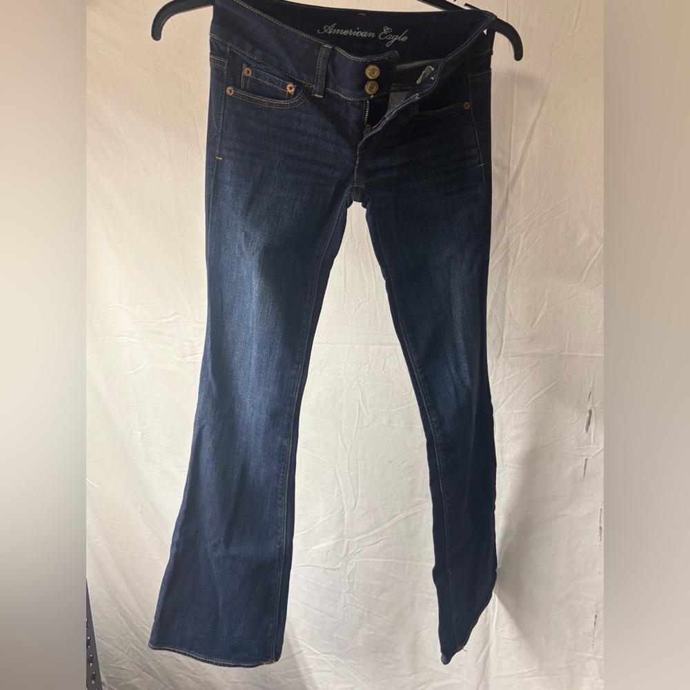 American Eagle Jeans Womens Artist AE Stretch Blue Dark Wash Denim Size 0